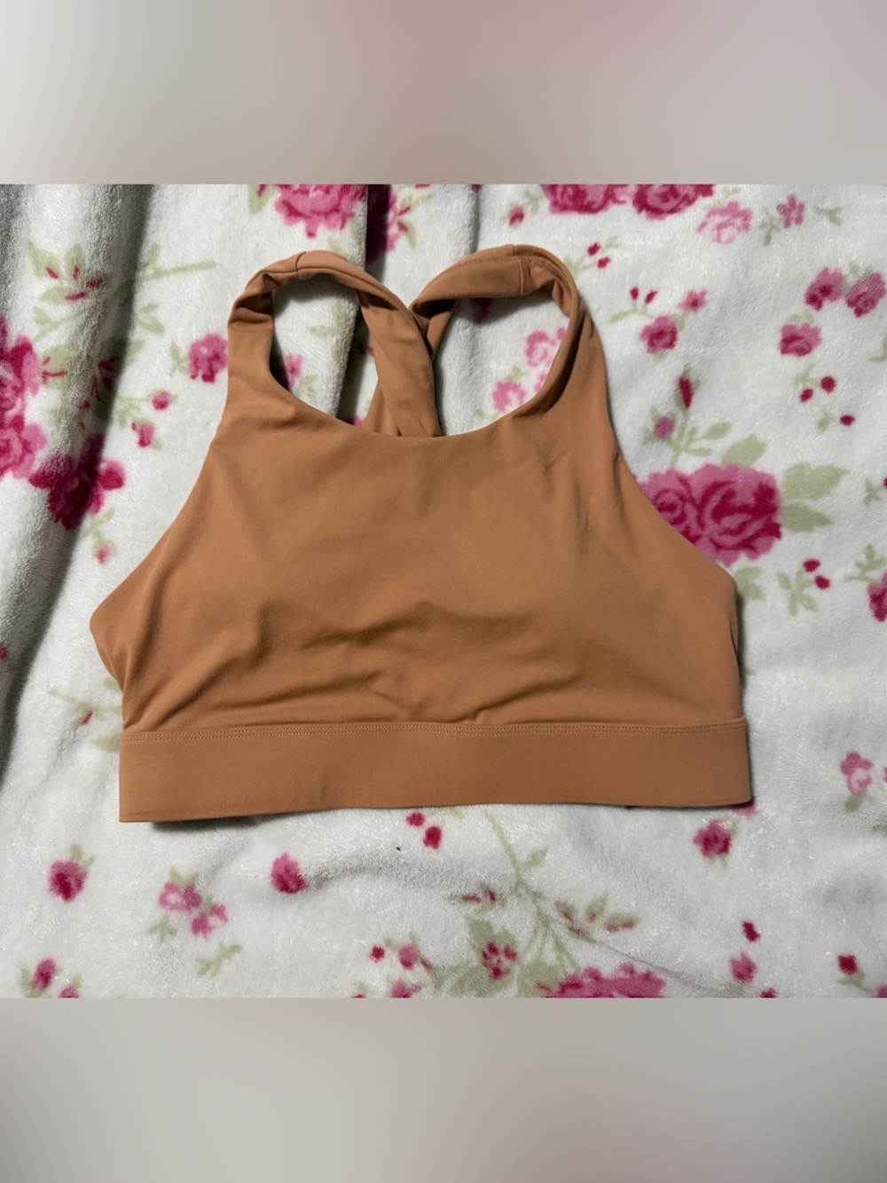 Fabletics like new Rust Tan Sports Bra - Padded Racerback Active Top